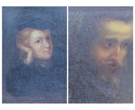 AFTER PAINTINGS IN THE LOUVRE PARIS two oil on canvas portraits - 1.  Mary Queen of Scots, 13 x 10cms and 2.  a portrait of a