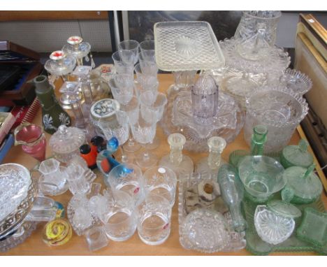 VICTORIAN &amp; LATER GLASSWARE - a large mixed quantity to include pedestal cake stands, early drinks bottle R W Parry, Llan