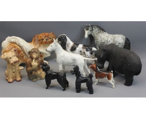 PORCELAIN &amp; OTHER ANIMAL ORNAMENTS including Royal Doulton Spaniel HN1109, Beswick 1049 Monkey with Pipe, Sylvac 1378 Sea