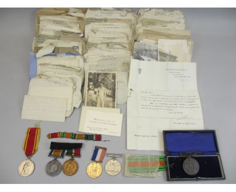 WORLD WAR MEDALS, FIRE SERVICE MEDALS &amp; LETTERS DURING THE WAR GROUP - WWI group of three with exemplary Fire Service med