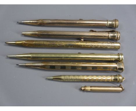 ROLLED GOLD OR YELLOW METAL MECHANICAL PENCILS (7) - Early 20th century: 1. "Pleydell" four-sided with chequered pattern, mar