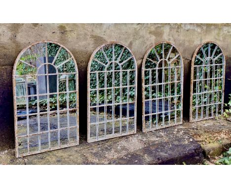 ARCHITECTURAL STYLE GARDEN MIRRORS, four, 60cm x 36cm. (4) 