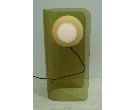 FLOOR LAMP, Belgian 1970's smoked perspex with a ball light, 19cm x 27cm x 61cm H. 