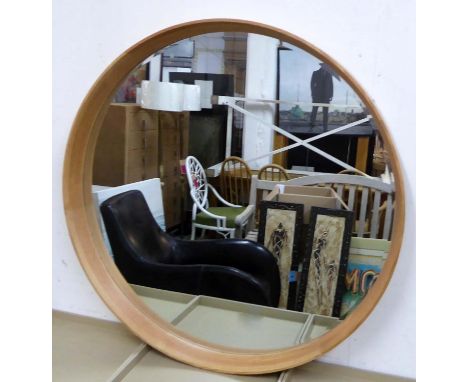 CIRCULAR WALL MIRROR, light coloured oak, 100cm diam. 