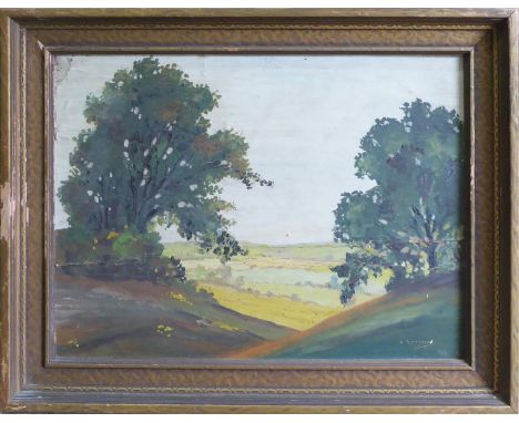 K PATTERSON 'Seascape' and 'Countryside landscape', 1921, a pair of oil on cardboard, signed and dated. (2) 