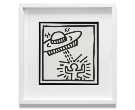 KEITH HARING Untitled (Ufo) 1982, lithograph, published by Tony Shaftazy Gallery NY, edition of 2000, 23cm x 23cm, framed and