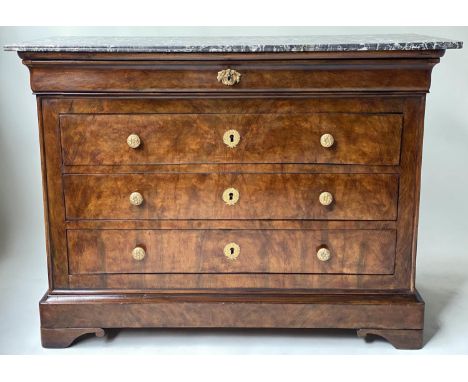 COMMODE, 19th century French Louis Philippe, burr walnut and gilt metal mounted, with four long drawers and St Annes variegat