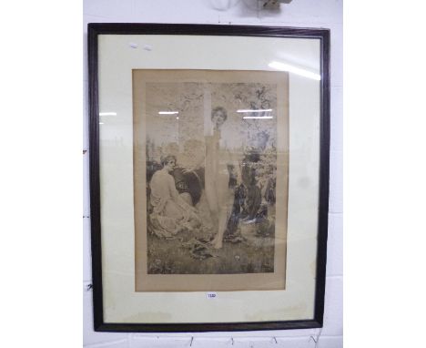 A LARGE OAK FRAMED SOLOMAN SOLOMAN PRINT,  and a military portrait (sd) (2) 
