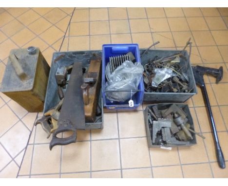 FOUR BOXES CONTAINING MOTORCYCLE RELATED PARTS, hand tools, etc