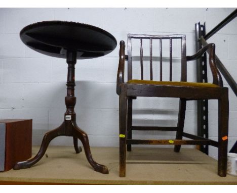 AN OAK FRAMED ARMCHAIR, and a Georgian mahogany circular tilt top tripod table (s.d.) (2)