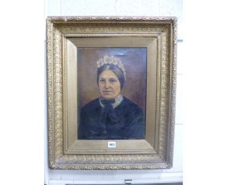 A 19TH CENTURY GILT FRAMED OIL ON CANVAS, portrait of lady in mourning, signed bottom right indistinctly, approximately 39.5c