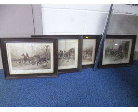 FOUR OAK FRAMED HUNTING PRINTS, An Early Find, A Good Finish, The Meet and Going to The Meet, approximately 28cm x 39cm