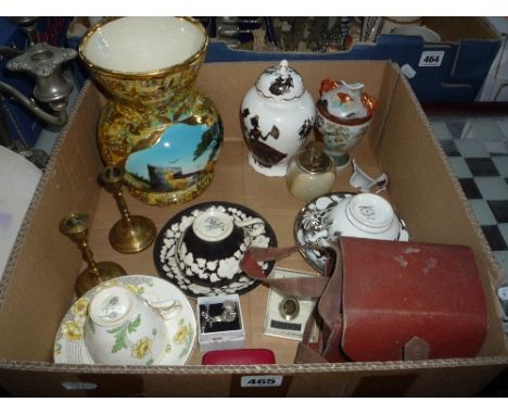 VARIOUS SUNDRIES, cups/saucers, costume jewellery, camera etc