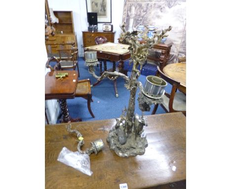 A VICTORIAN ELKINGTON & CO THREE BRANCH TABLE LAMP, modelled as central tree trunk with three acorn leaf decorated branches w