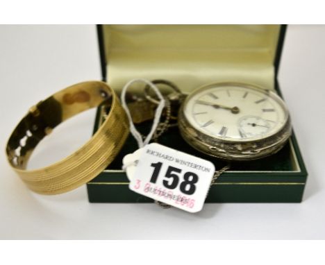 A SILVER POCKET WATCH, and a bangle (2)
