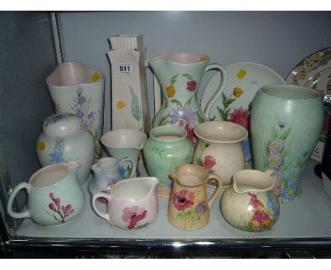 FOURTEEN PIECES OF RADFORD POTTERY, c.1930's and later, florally decorated, different backstamps