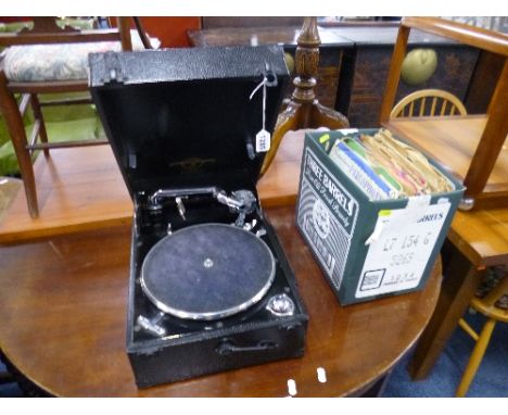 A COLUMBIA WIND UP RECORD PLAYER, and a quantity of 78rpm records