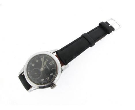 A gentleman's Jaeger-LeCoultre W.W.W. British military wristwatch, circa 1940s, the plain black dial with Arabic numerals and