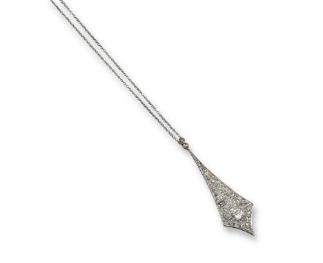 An early twentieth century diamond set articulated pendant, set with graduated cushion-shaped and rose-cut diamonds to the ge