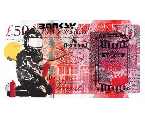 BANKSY X DISMALAND – D’APRESTomatoe Soup, Dismal Sterling Canvas, 2015Sérigraphie sur toile, édition limitée, livré avec le t