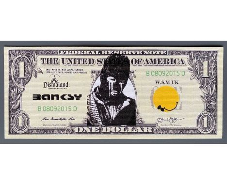 BANKSY X DISMALAND – D’APRESDismal Dollar Canvas, 2015Sérigraphie sur toile, édition limitée, livré avec le ticket d’entrée e