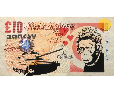 BANKSY X DISMALAND – D’APRESMonkey Queen,Dismal Sterling Canvas, 2015Sérigraphie sur toile, édition limitée, livré avec le ti
