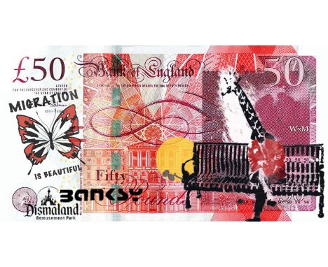 BANKSY X DISMALAND – D’APRESGiraffe, Dismal Sterling Canvas, 2015Sérigraphie sur toile, édition limitée, livré avec le ticket