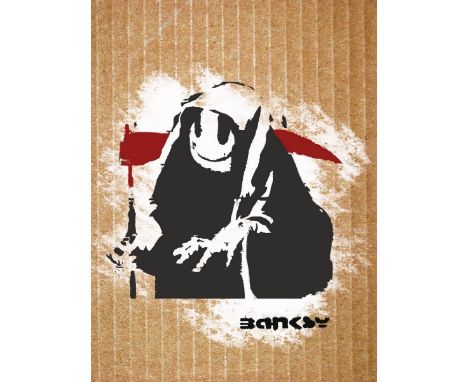 BANKSY DISMALAND– D’APRESSans titreBombe aérosol et pochoir sur carton, signé et numéroté à 50 exemplaires.Art gratuit de la 