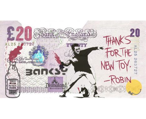 BANKSY X DISMALAND – D’APRESThanks for the new toy,Dismal Sterling Canvas, 2015Sérigraphie sur toile, édition limitée, livré 