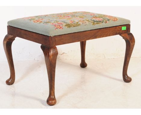 An early 20th century Queen Anne revival mahogany dressing table stool - footstool. Raised on mahogany cabriole legs with pad