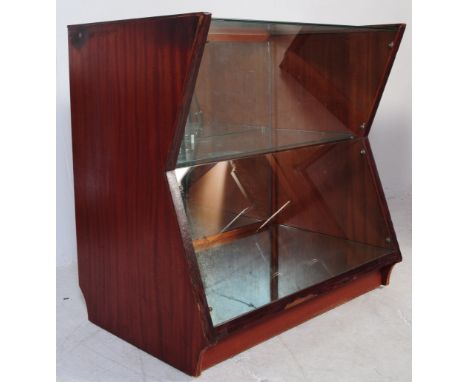 British Modern Design - A mid century retro Brutalist style shop haberdashery display counter cabinet. Angular inverted front