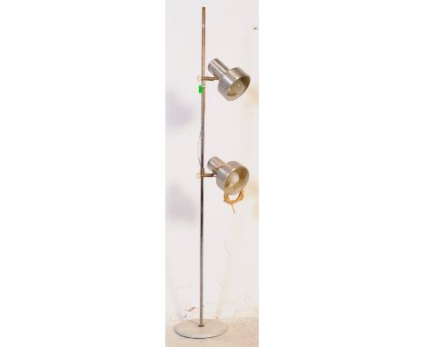 A vintage 1970's / 1980's Danish aluminium floor standing standard lamp lights by Franson, Denmark. Both having twin spot lig