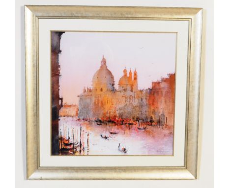 David Norman - A contemporary late 20th century watercolour print on paper. The scene depicting the Grand Canal, Venice with 