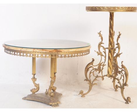 A vintage mid 20th century Hollywood regency gilt frame tripod plant / wine stand. Having a swirl central column, into an orn