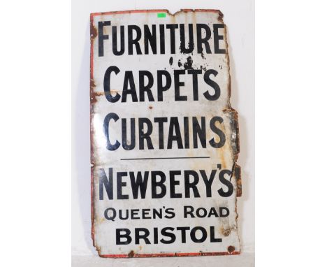 An early 20th century enamel shop advertising sign for Newbery's of Bristol - Carpets &amp; Furniture - Queen Street Bristol.