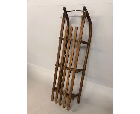 Sporting, decorators interest, Antique wooden toboggan, marked Davos
