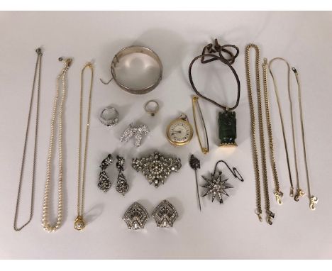 Antique and vintage costume jewellery to include silver hallmarked bangle approximately 32.73g, Victorian stone set brooches 