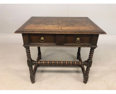 Antique and vintage furniture, William and Mary design oak  table, turned bobbin legs, single drawer, approximately 83 x 61 x