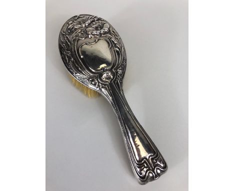 Antique silver, English hallmarked, Birmingham 1913 Art Nouveau Design silver backed Hair brush, heavily embossed with design