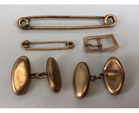 Collection of gold items, total weight 11.6g to include large 10ct gold safety pin plus smaller 9ct Gold safety pin, pair of 