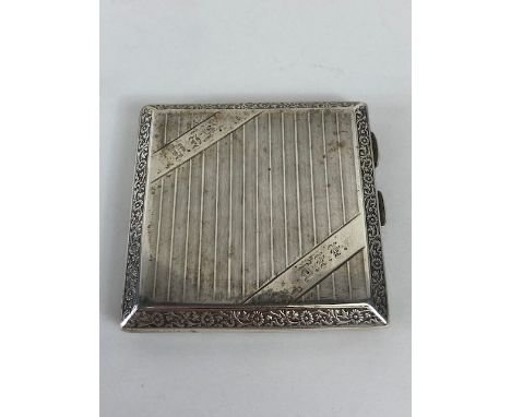 Silver hallmarked Cigarette case with engine turned decoration and gold gilt lining approx 8.5 x 8.5 & 112.5g