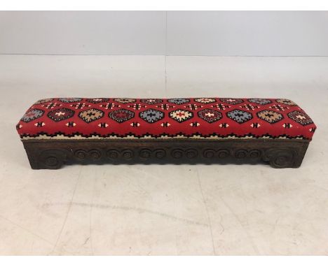 Antique and vintage furniture, Gothic parochial style bench foot or kneeling stool approximately 127 x 25 x 25cm