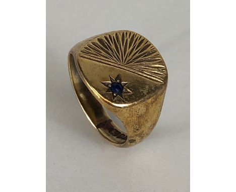 9ct gold pinky ring with star set gemstone approx 4.7g and size L