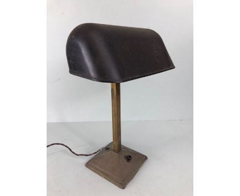 Antique and vintage lighting, Art deco bankers desk lamp, brass base of square form, Bakelite fittings, 