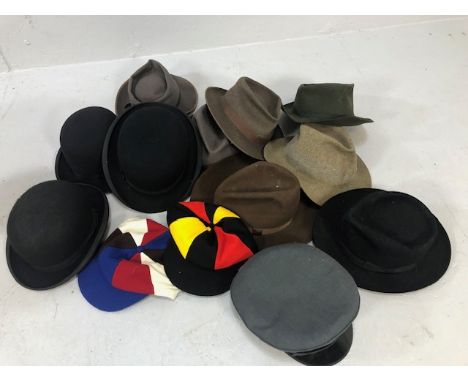 Vintage Clothing and Millinery, selection of Gentleman's hats to include Bowlers Homberg Fedora, and sporting caps.