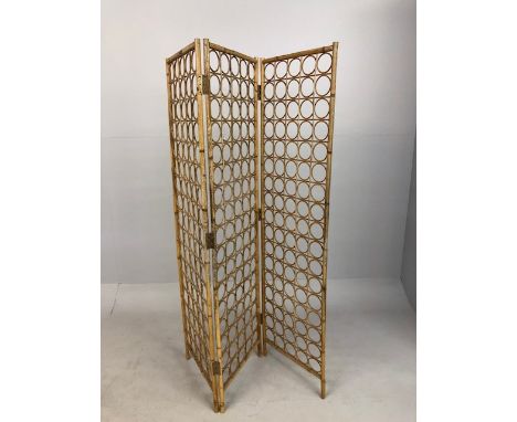 Vintage and retro, 1970s three panel folding bamboo bubble screen approximately 83cm high, each section 50cm wide