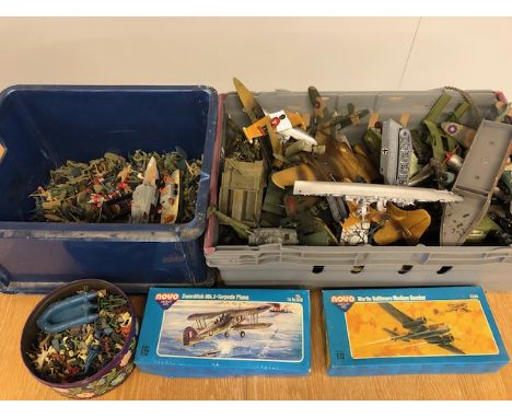 Vintage Toys, quantity of war related vehicles, aircraft, figures, Kits, including Dinky, Corgi and matchbox 