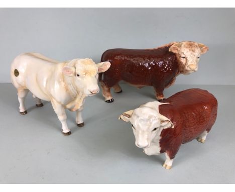Beswick champion bull (CH Of Champions) stamp to base, John Beswick JBF84 Charolais bull, along with a Melba ware bull