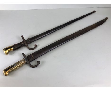 Militaria , WW1 French bayonets, one M1874 pattern Gras with scabbard, normal inscription to back edge, along with a M1866 pa