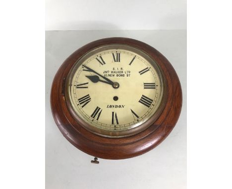 Antique Clocks, S.I.R JNo Walker Ltd, 63 New Bond Street, London, round mahogany wall clock, white face with Roman numerals a